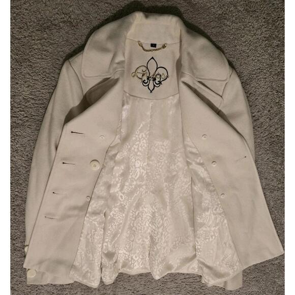 Guess Wool Double Breasted White Winter Pea Coat Jacket Size Small - Picture 9 of 13